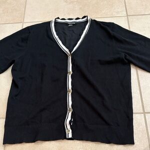 Cable & Gauge Black Cardigan with White Trim